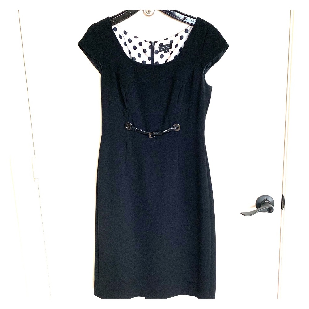 Tahari Cap Sleeve Black Dress